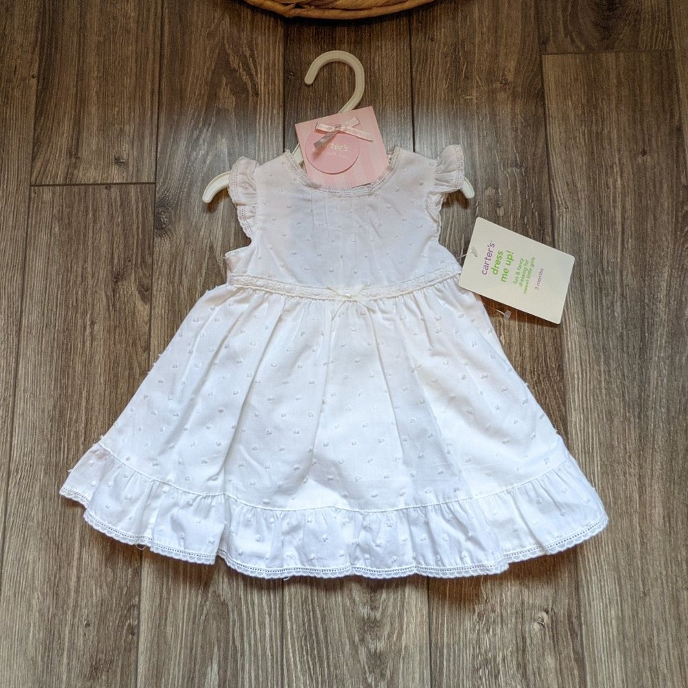 [KIDS 2/$40] NWT Baby Girl (3M) - CARTER'S White Swiss Dot Dress Set